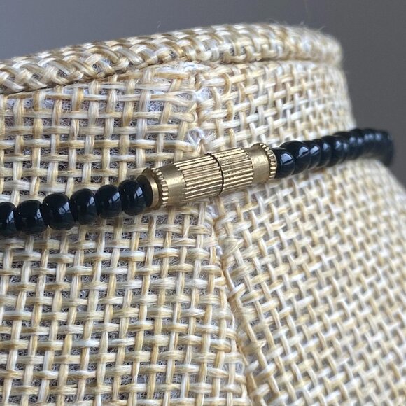 Black Beaded Necklace with Orange Beads & Silver Medallion - Picture 5 of 5